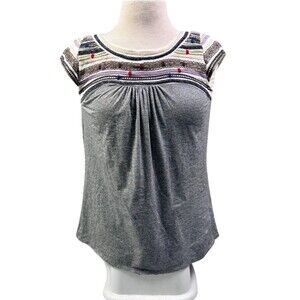 One September Boho Stretch Top Womens Size S Embroidery & Embellishment